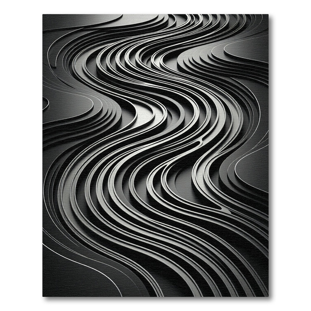 Modern Black Wavy Layered Rug