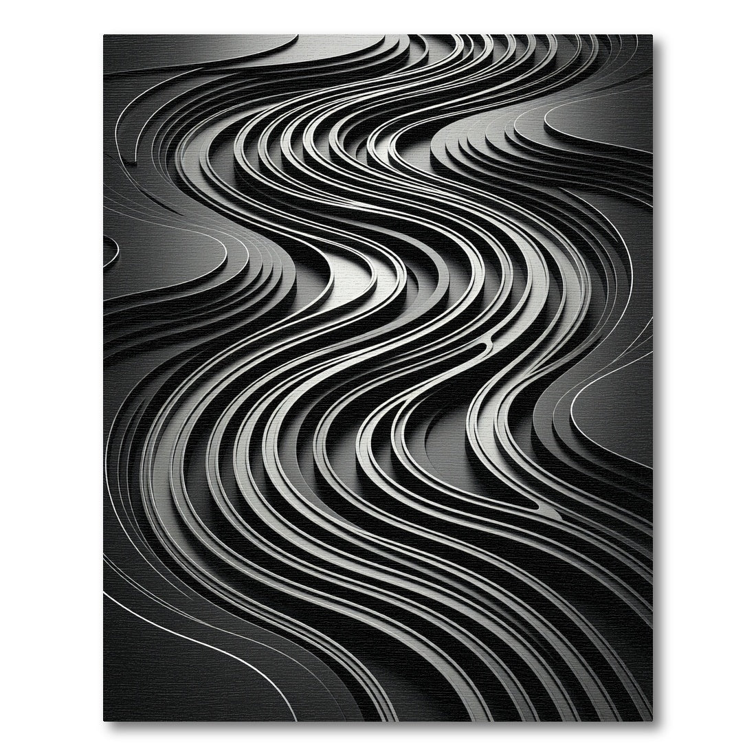 Modern Black Wavy Layered Rug