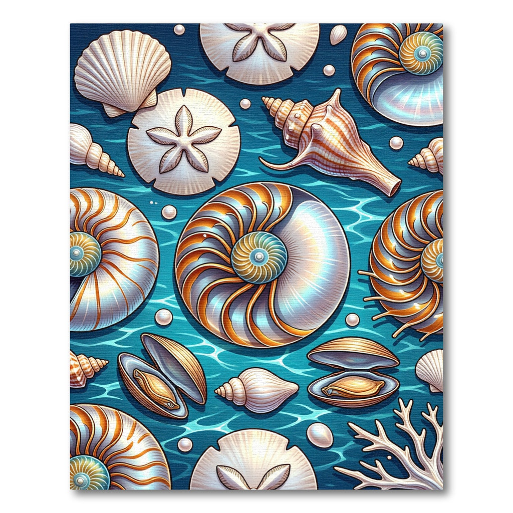 Radiant Blue Seashell Nautical Ocean Treasure Rug