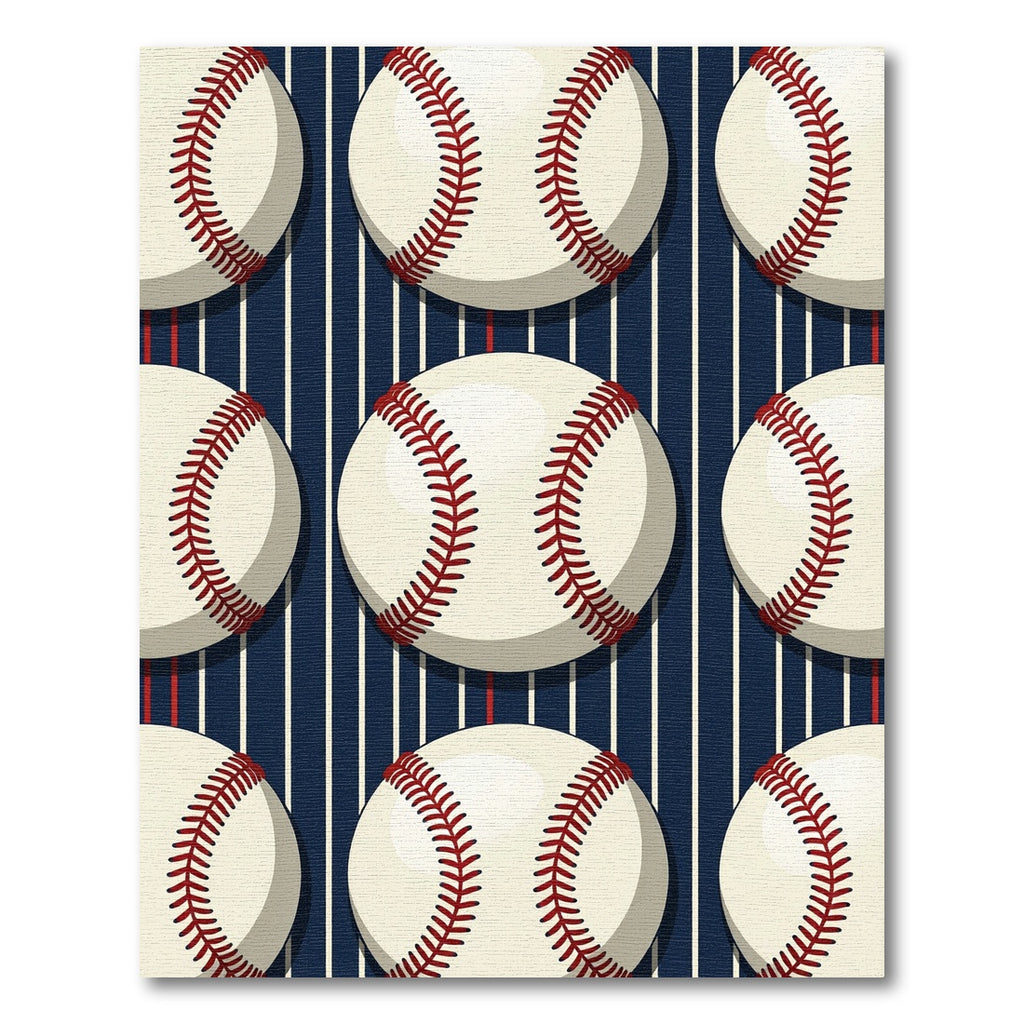 Classic Baseball Navy Striped Graphic Rug