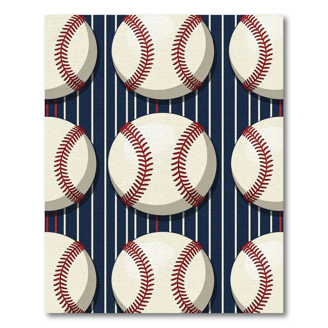 Classic Baseball Navy Striped Graphic Rug