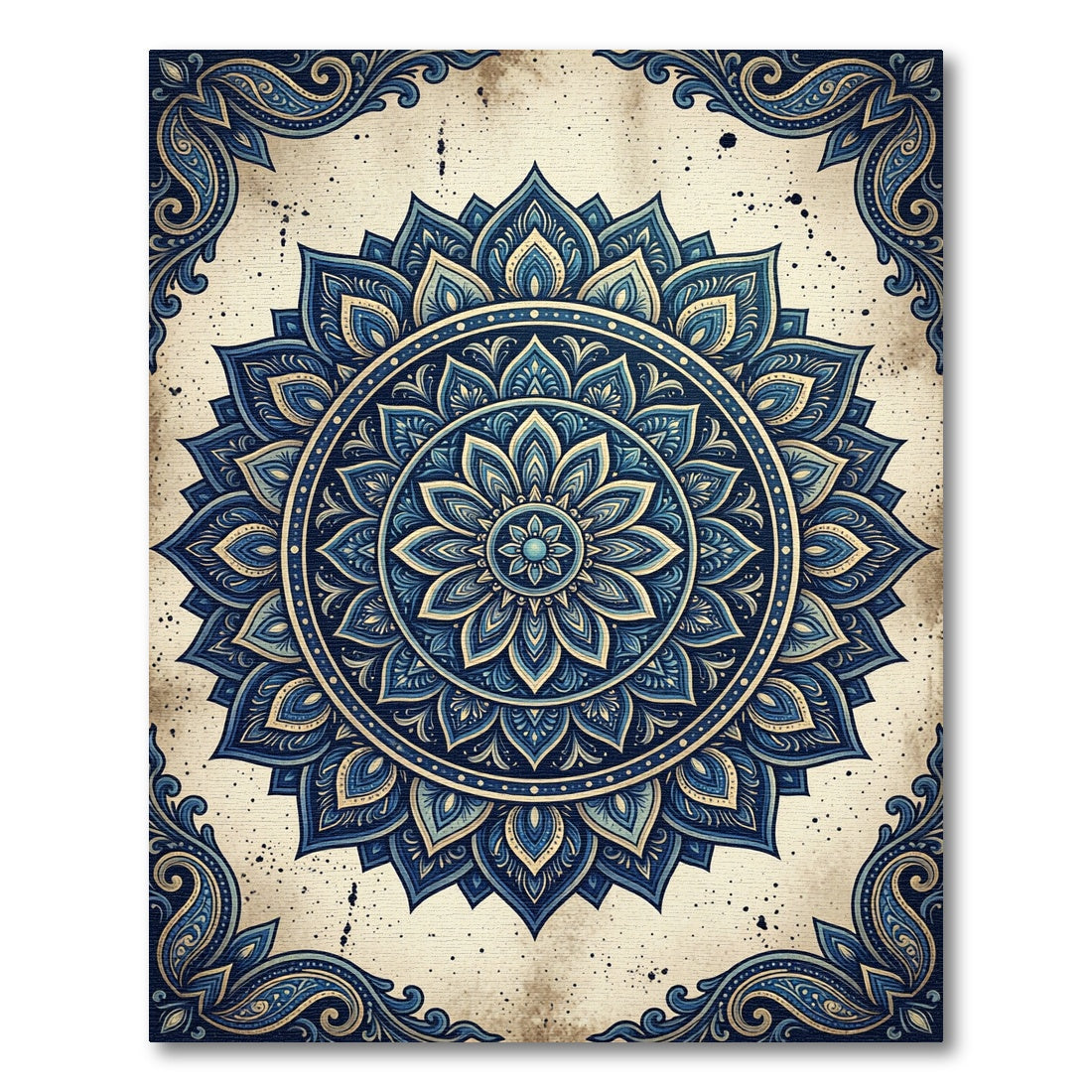 Intricate Navy Blue Lotus Mandala Rug