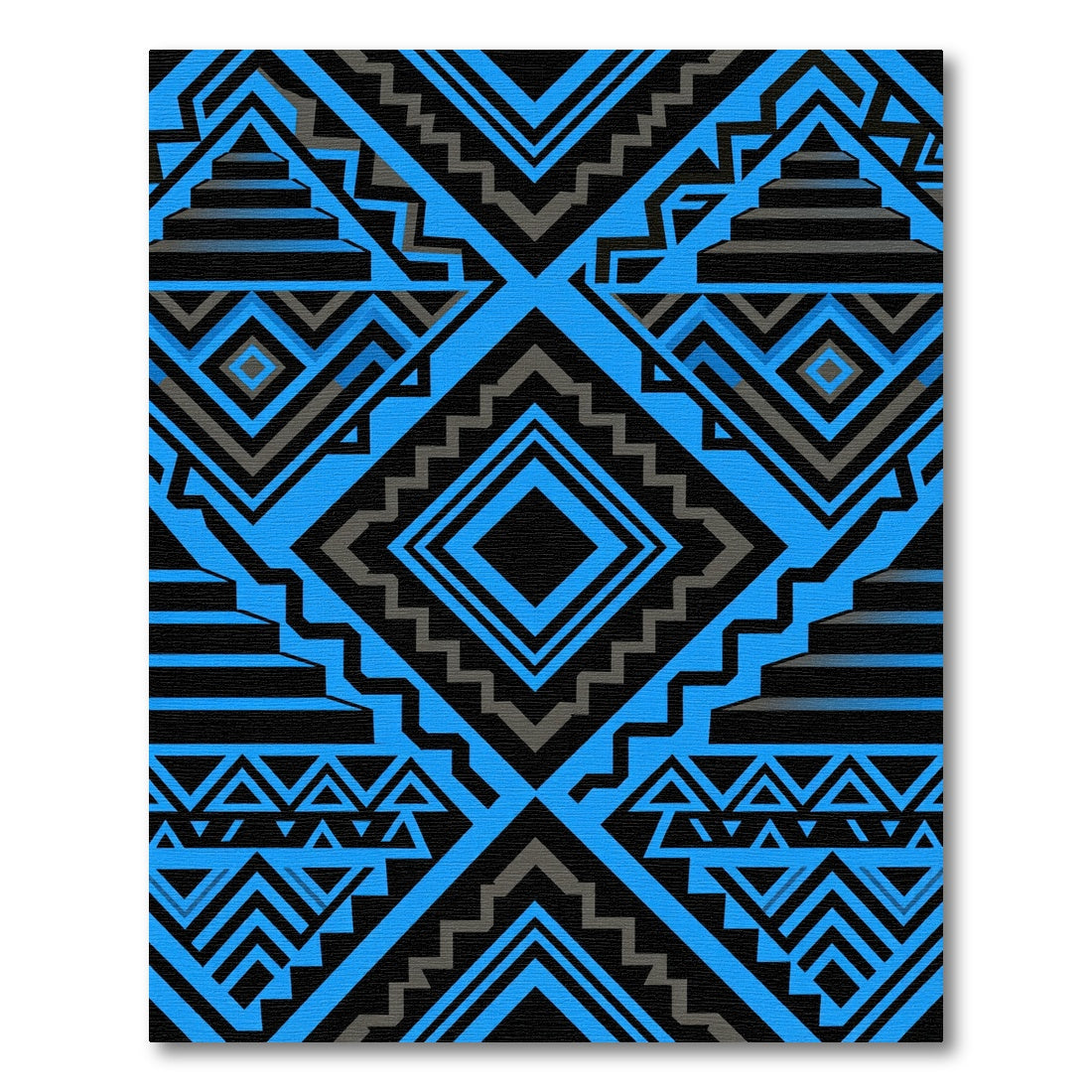 Electric Blue Geometric Aztec Pyramid Rug