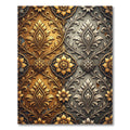 Gold and Silver Damask Floral Scroll Rug