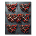 Red Winged Cherub Heart Triptych Rug