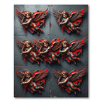 Red Winged Cherub Heart Triptych Rug