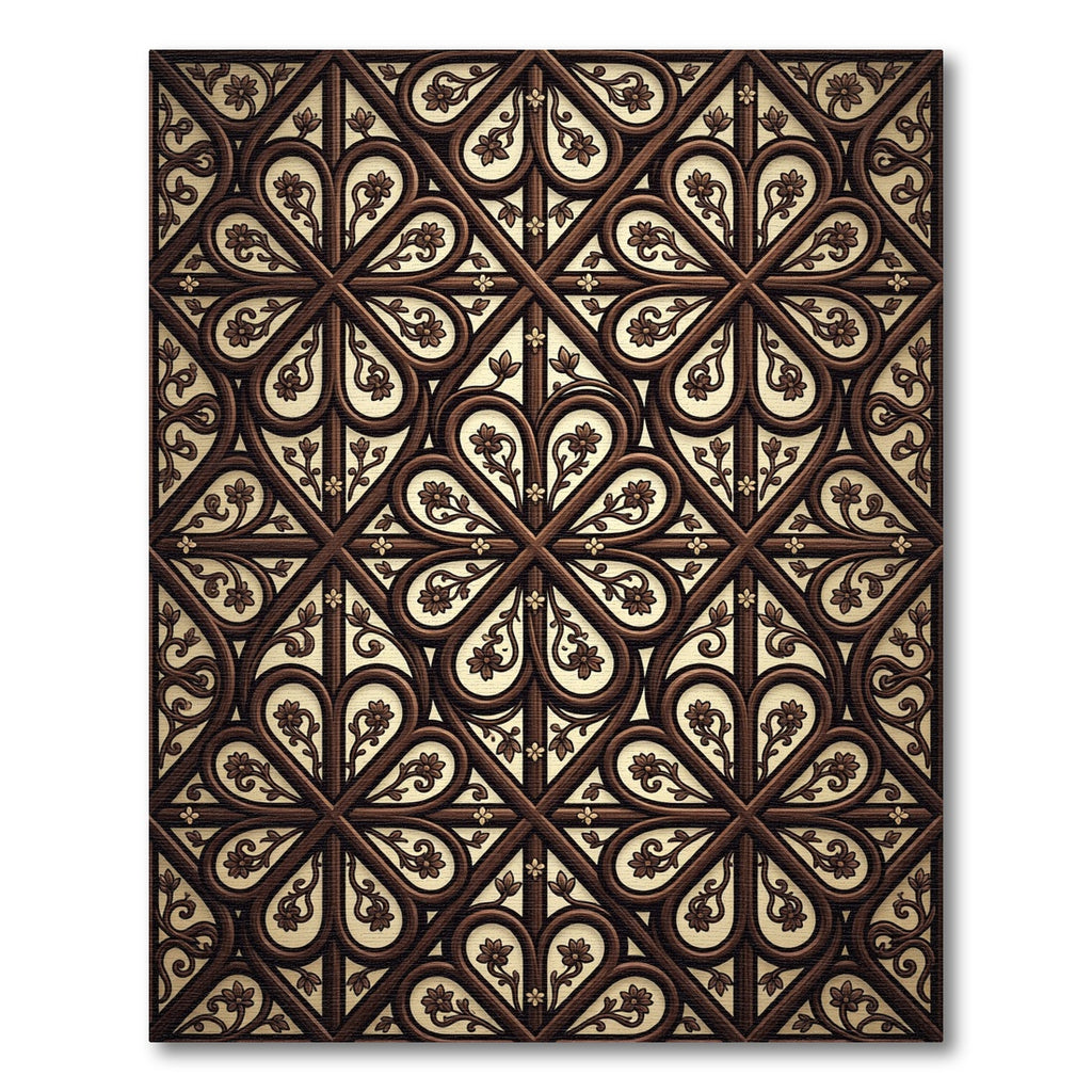 Ornate Dark Wood Gothic Floral Trellis Rug