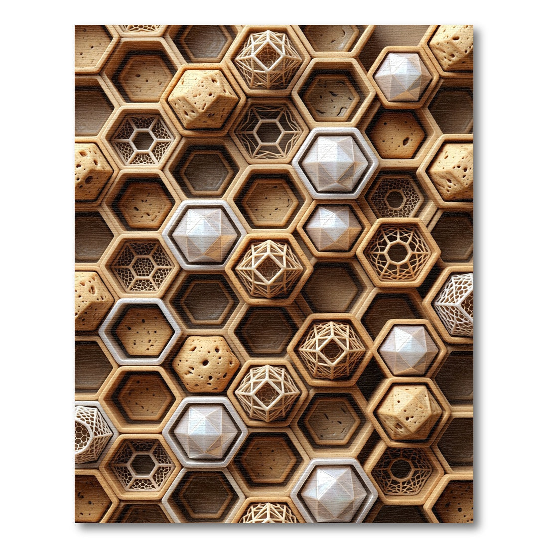Geometric Honeycomb Faceted Wood Rug