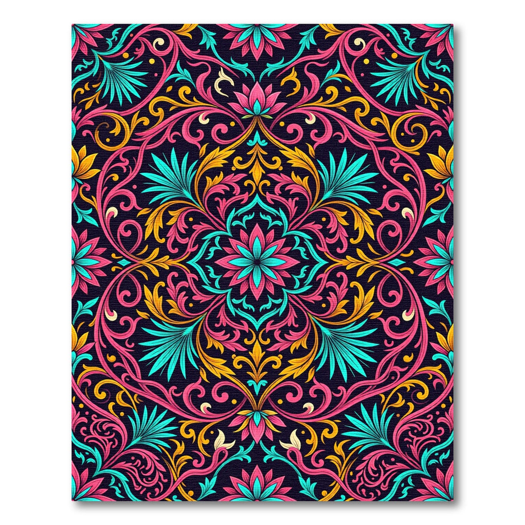 Pink Teal Gold Floral Swirl Rug