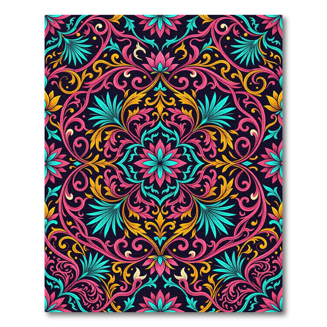 Pink Teal Gold Floral Swirl Rug