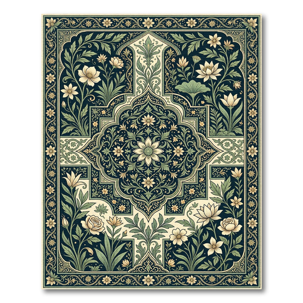 Elegant Deep Green Floral Medallion Rug
