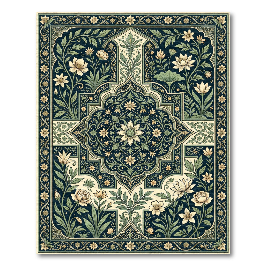 Elegant Deep Green Floral Medallion Rug