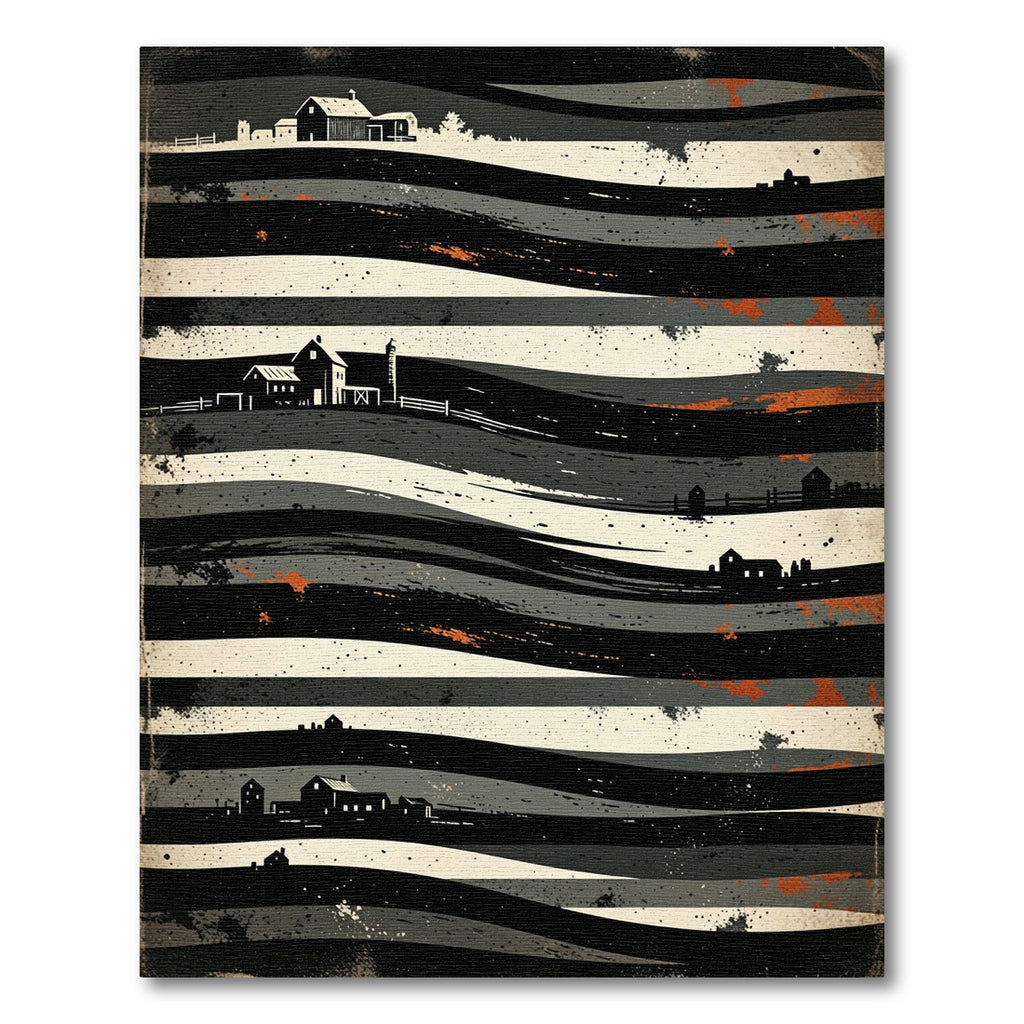 Farmhouse Landscape Black Cream Stripes Rug