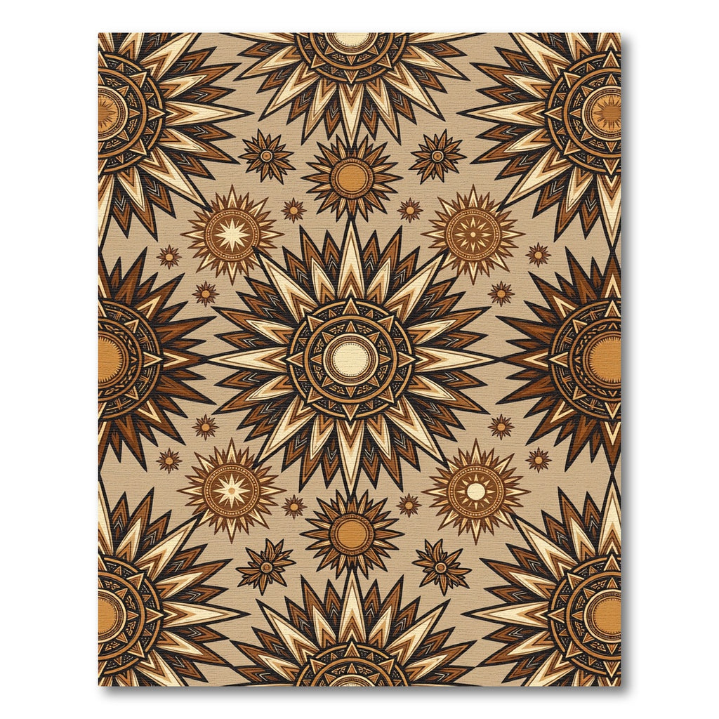 Earthy Bronze Sunburst Celestial Tapestry Rug