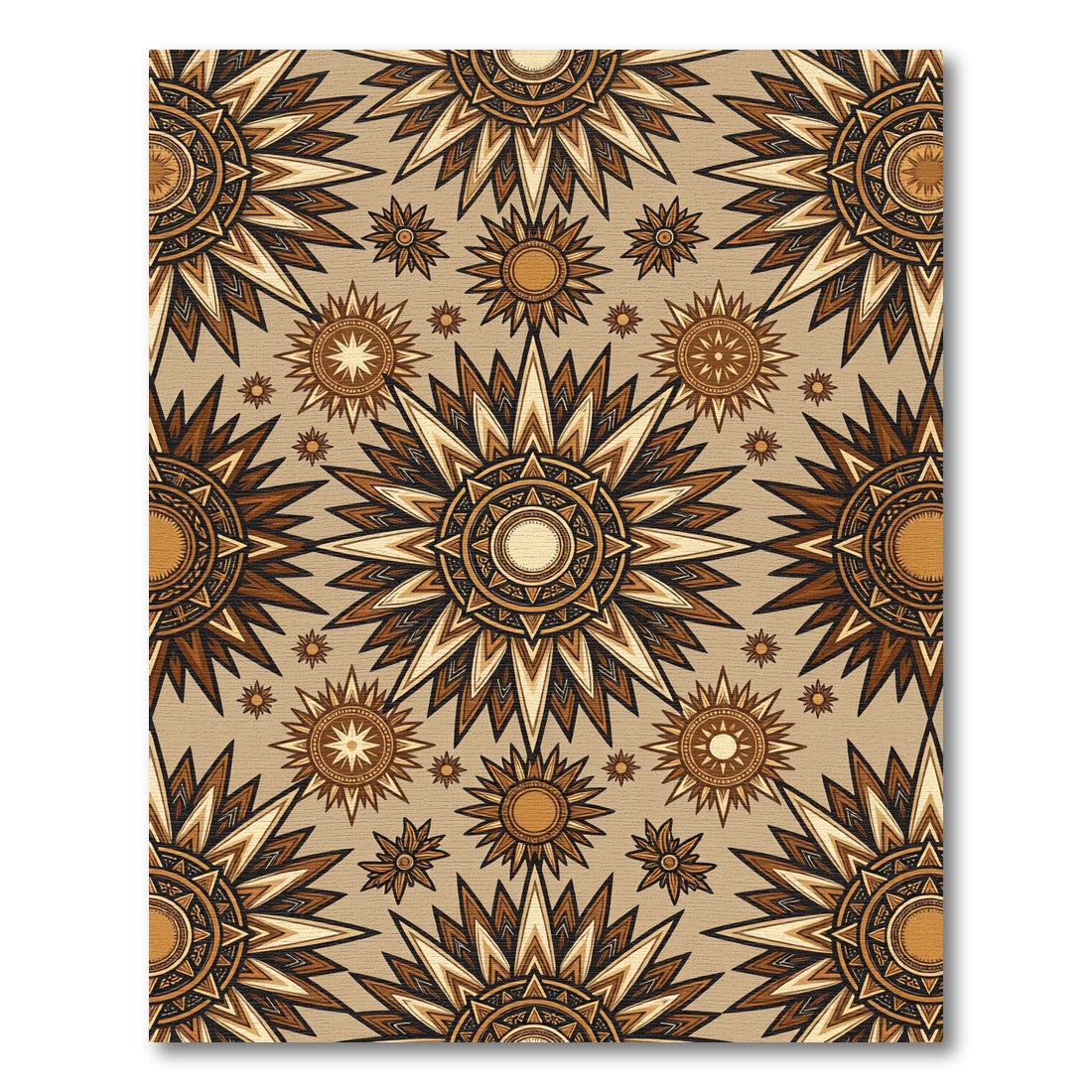 Earthy Bronze Sunburst Celestial Tapestry Rug