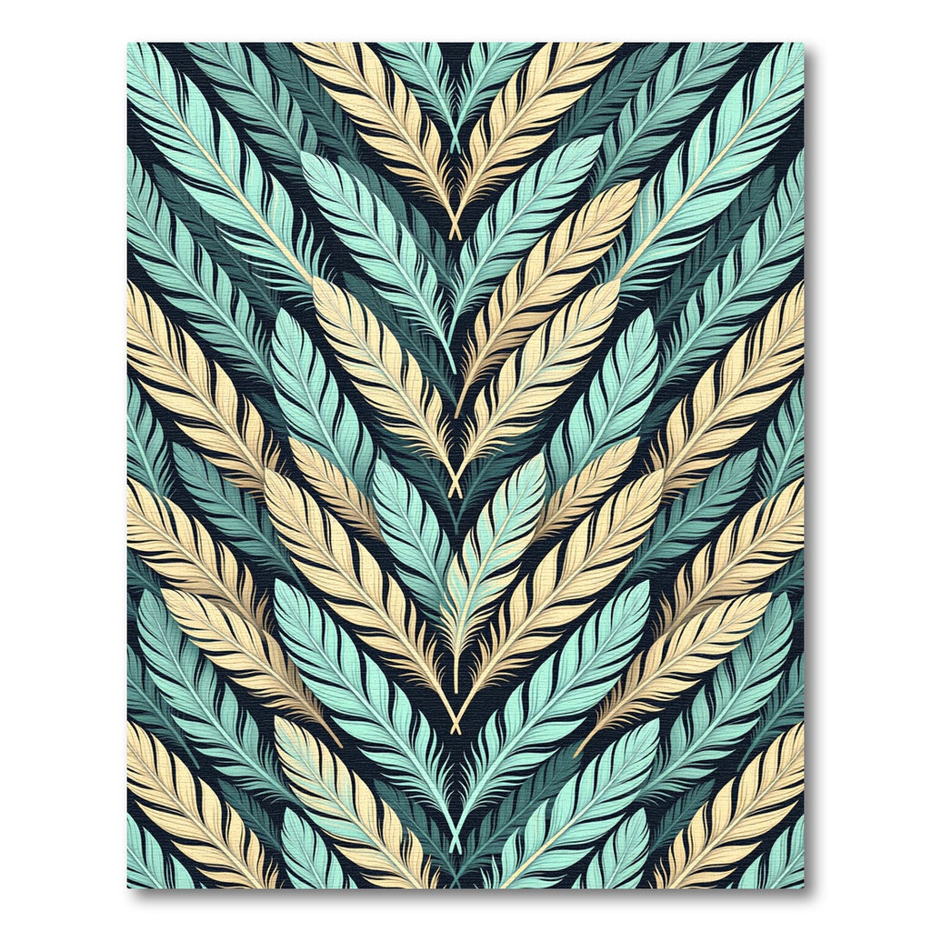 Cream and Teal Plumed Chevron Feather Rug