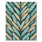 Cream and Teal Plumed Chevron Feather Rug