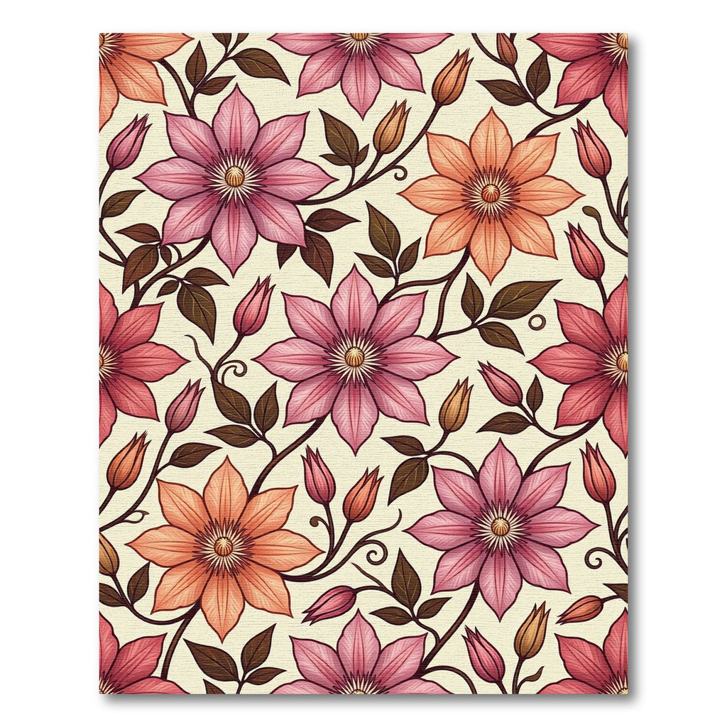 Elegant Pink Orange Clematis Floral Rug