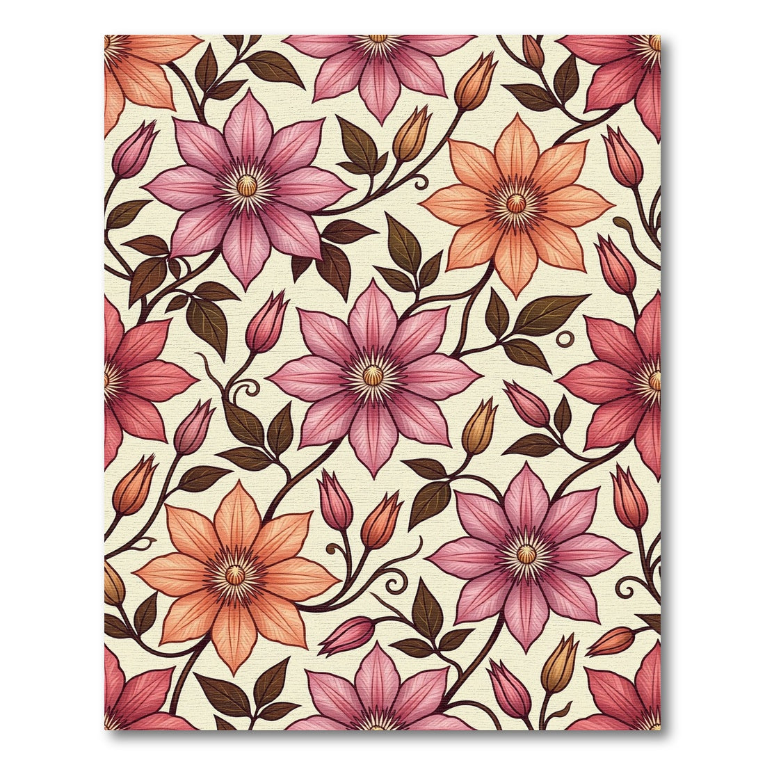 Elegant Pink Orange Clematis Floral Rug