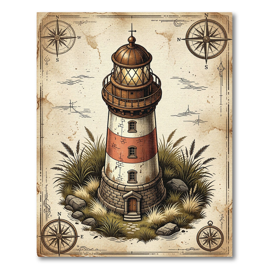 Nautical Lighthouse Vintage Compass Map Rug