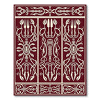 Crimson White Ornate Crest and Utensil Rug
