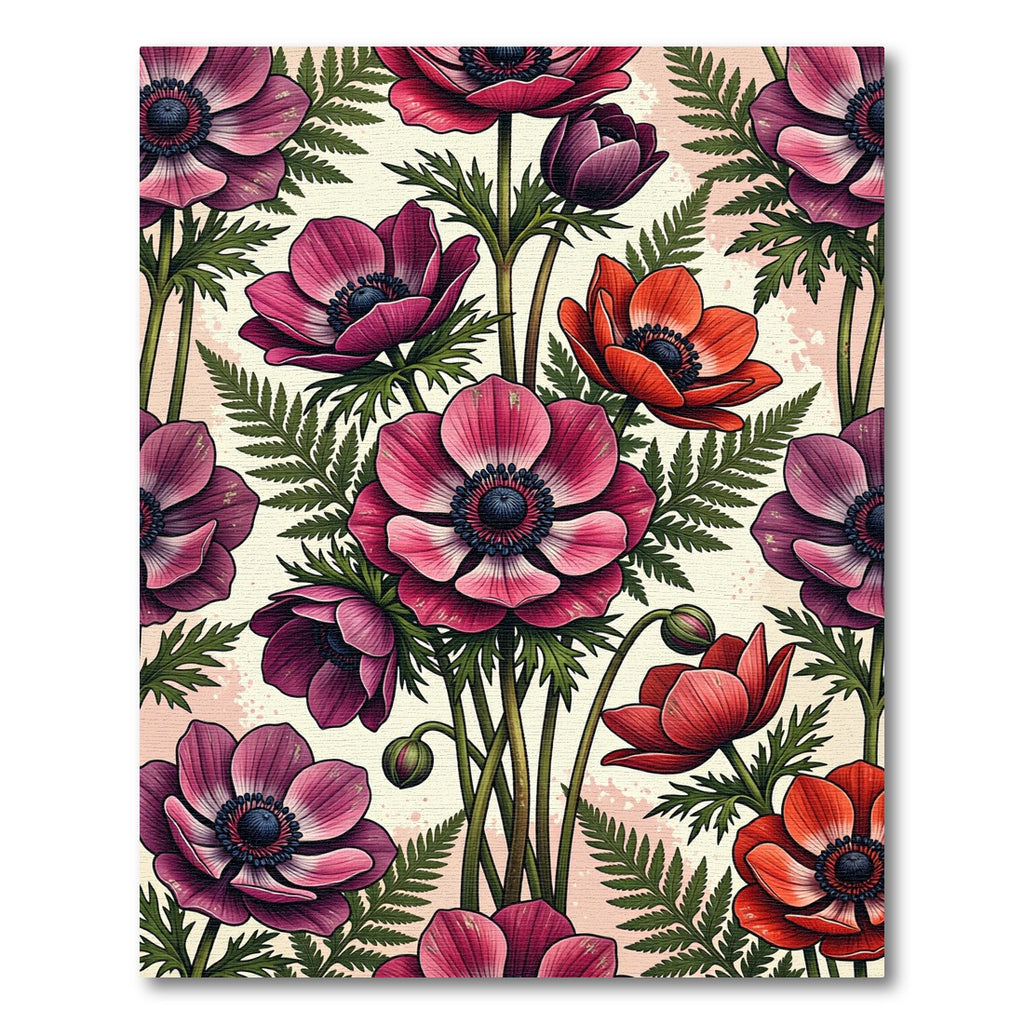 Vibrant Pink and Red Botanical Anemone Rug