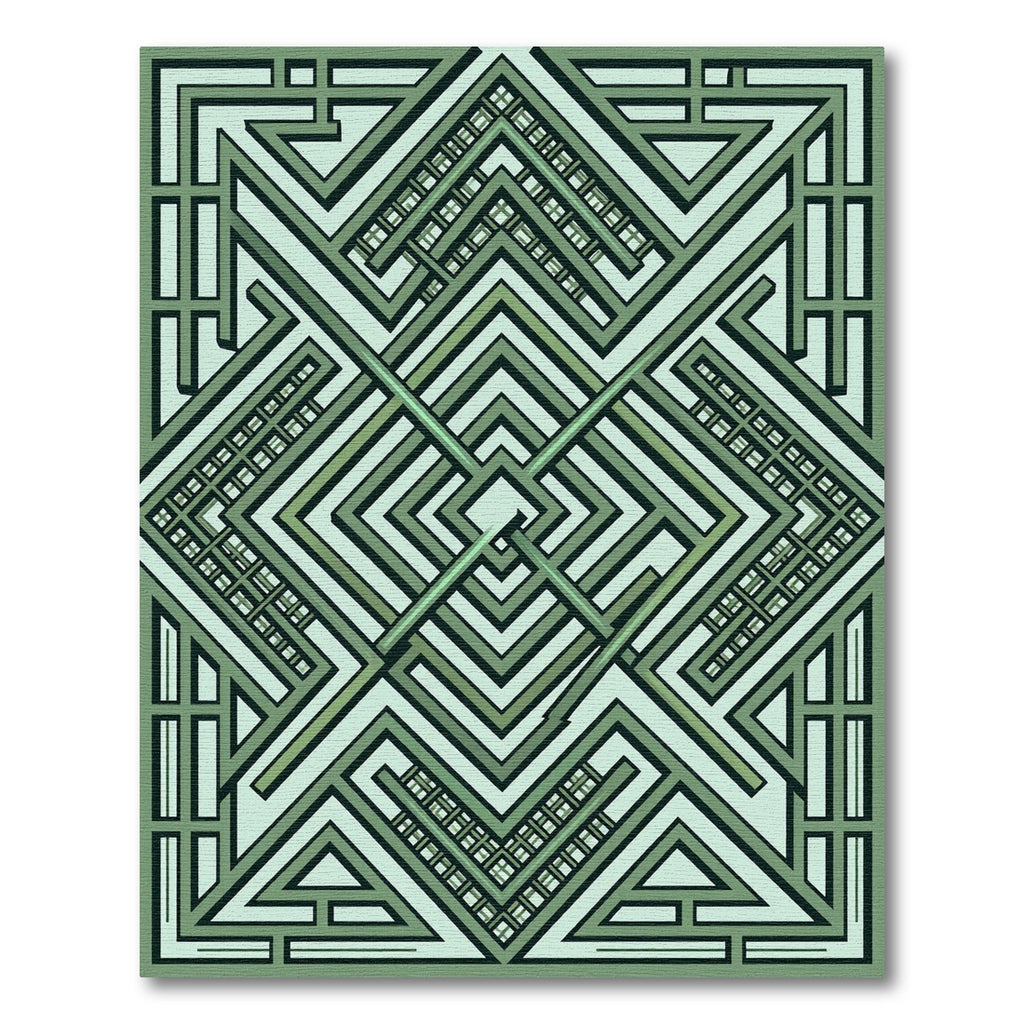 Sage Green Art Deco Geometric Labyrinth Rug