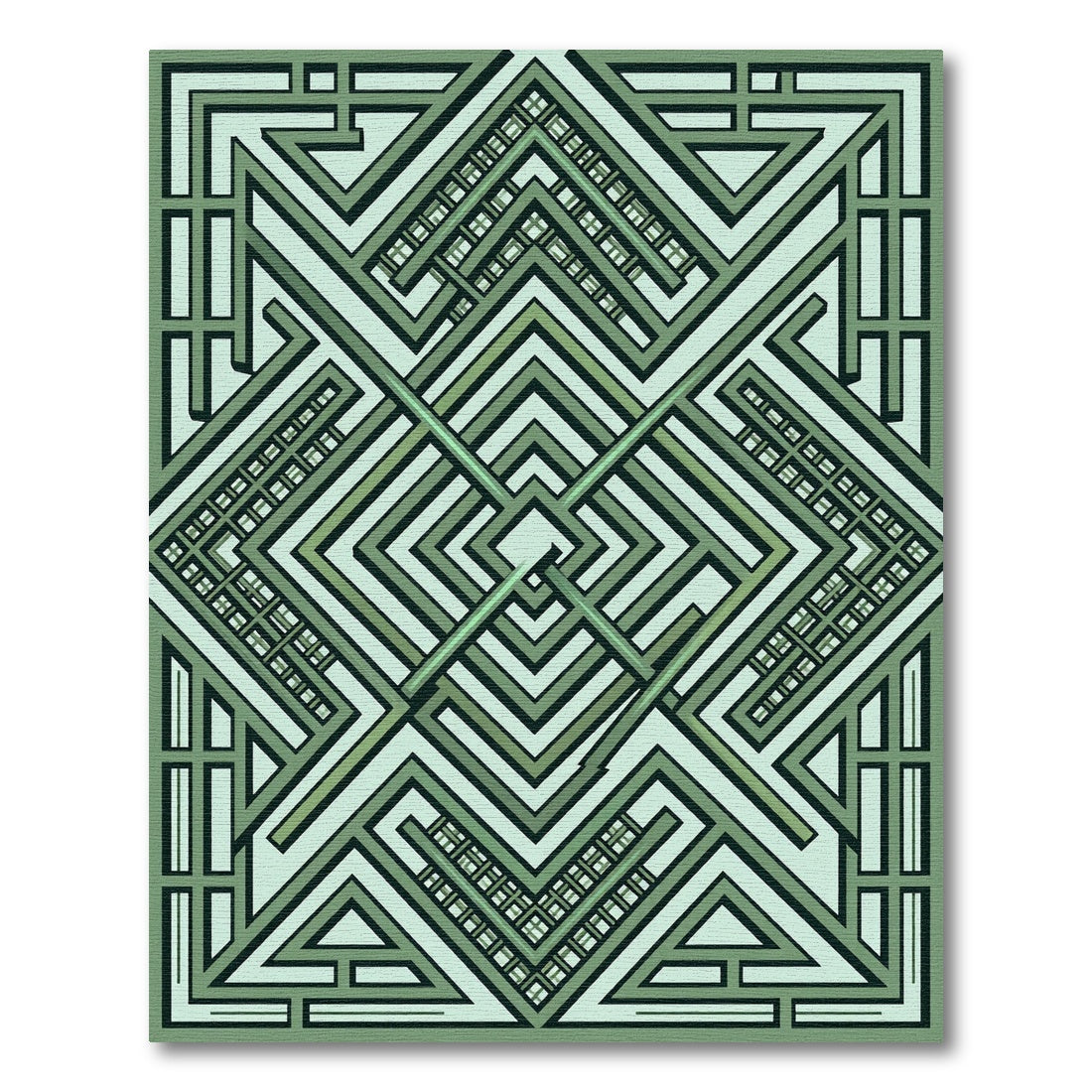 Sage Green Art Deco Geometric Labyrinth Rug