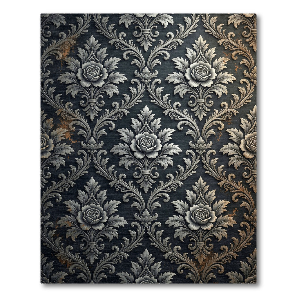 Dark Damask Rose Relief Silver Rug