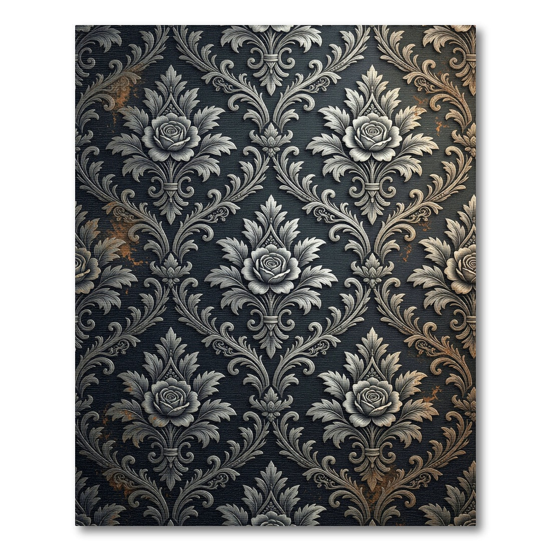 Dark Damask Rose Relief Silver Rug