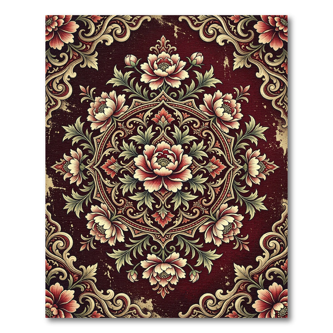 Ornate Red Floral Medallion Rug