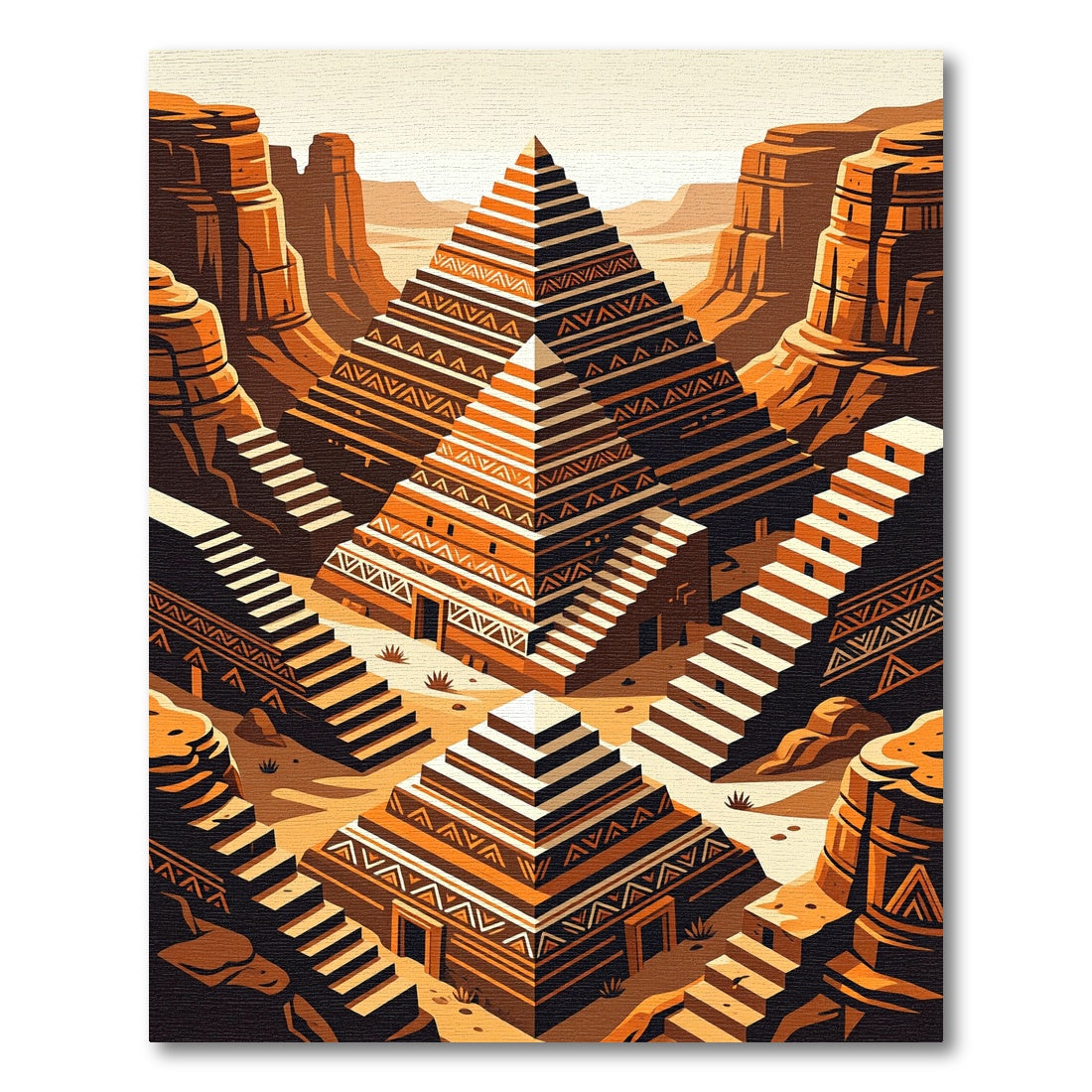 Terracotta Geometric Step Pyramid Landscape Rug