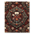 Ornate Basketball Medallion Crimson Emblem Rug