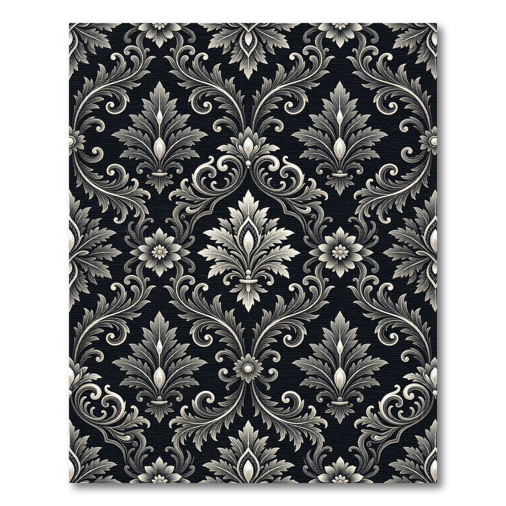 Elegant Black and Silver Damask Rug