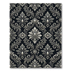 Elegant Black and Silver Damask Rug