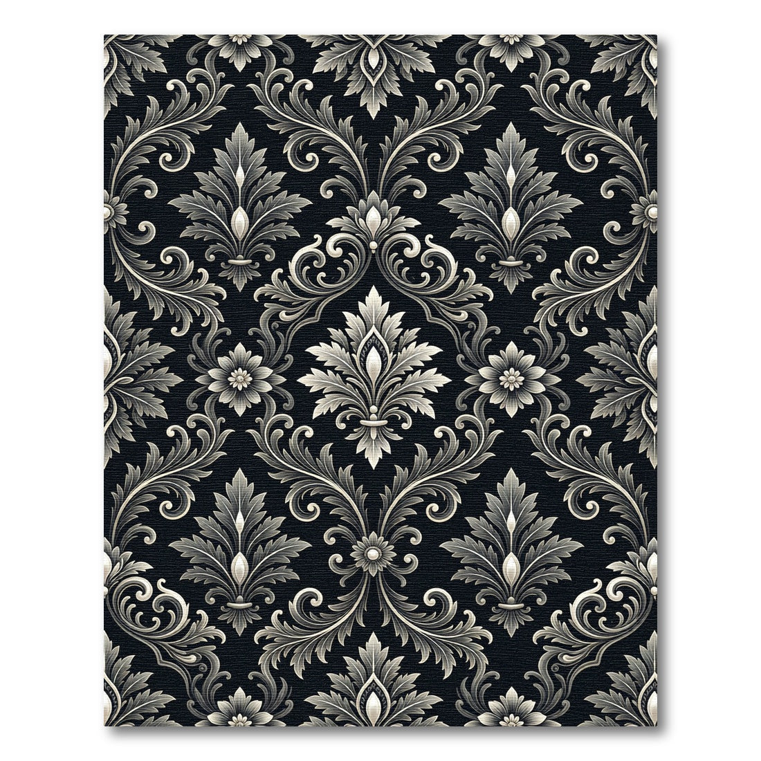 Elegant Black and Silver Damask Rug