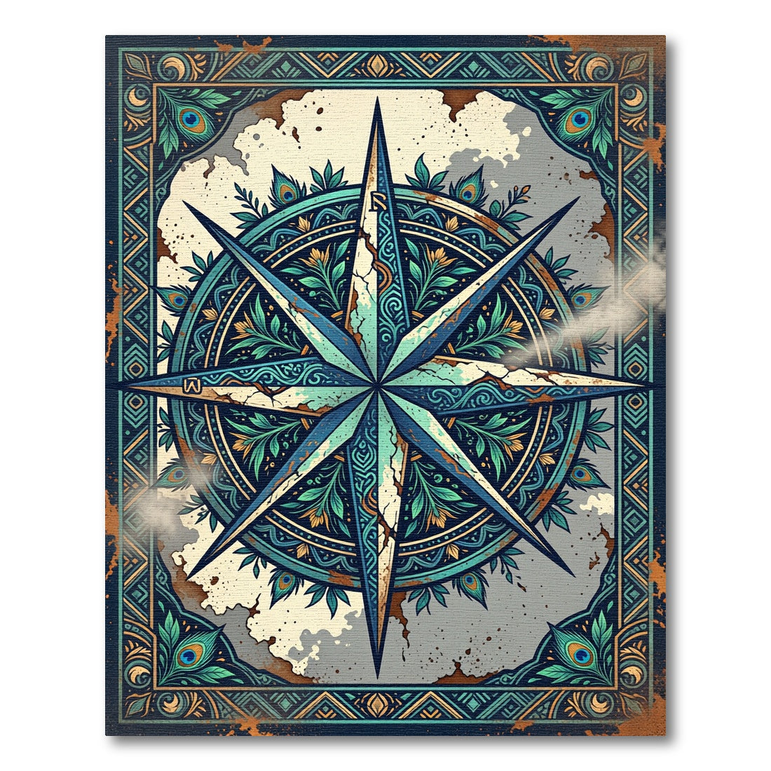 Teal Peacock Compass Medallion Area Rug