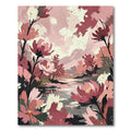 Crimson Floral Lakeside Abstract Landscape Rug