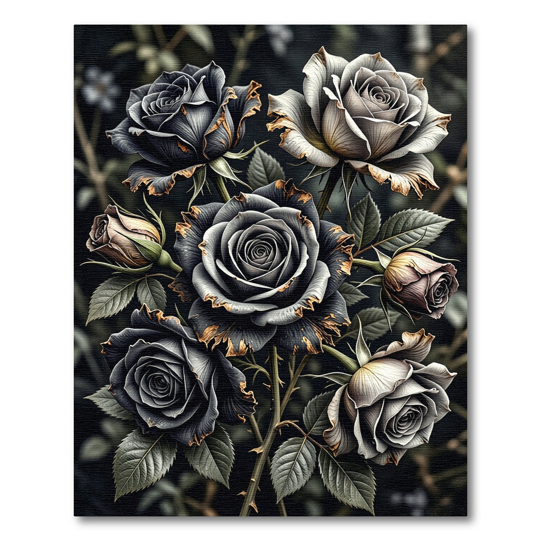 Dark Floral Rose Arrangement Rug