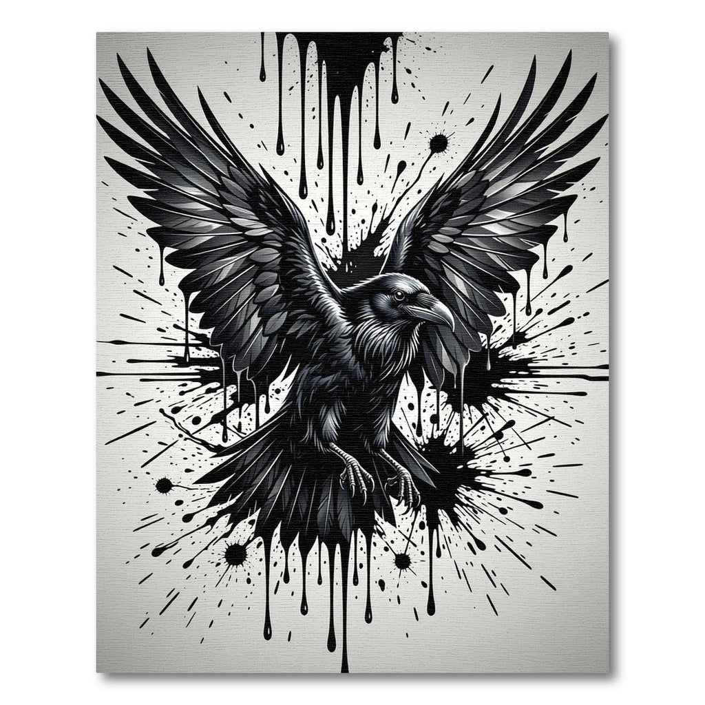 Gothic Raven Ink Splatter Black White Rug