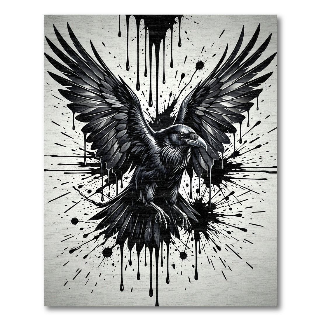 Gothic Raven Ink Splatter Black White Rug