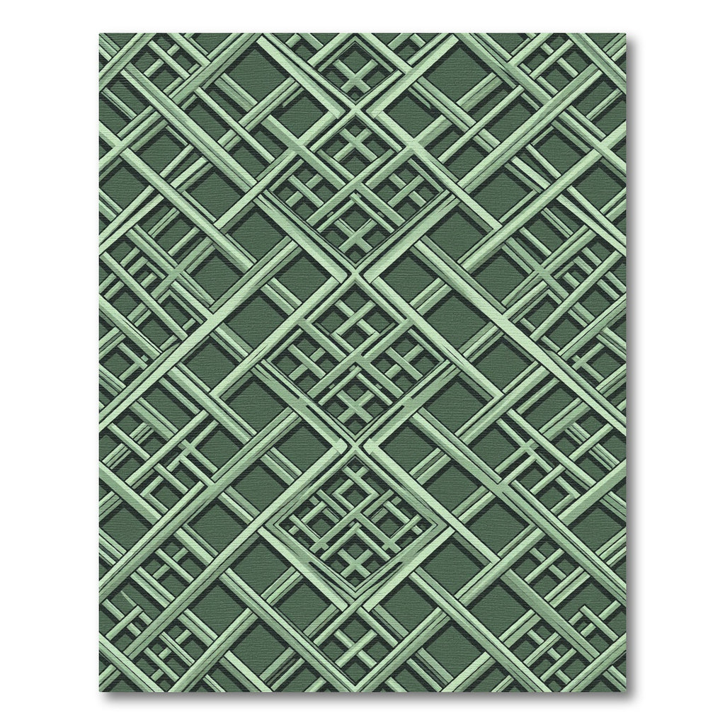 Muted Green Interlocking Lattice Rug