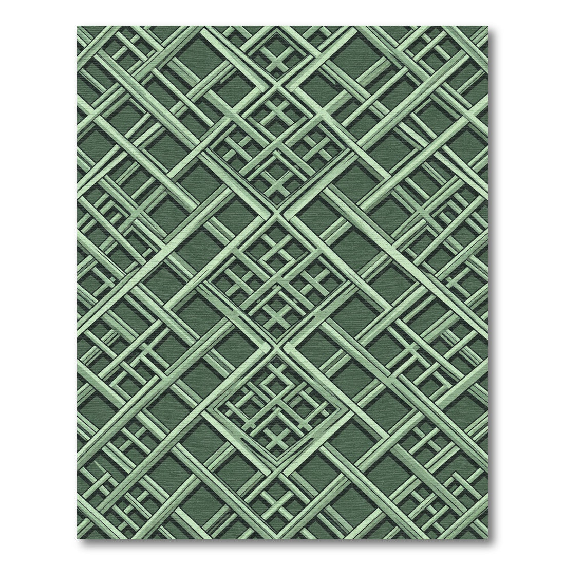 Muted Green Interlocking Lattice Rug
