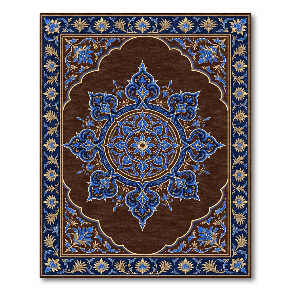Ornate Royal Blue Gold Floral Medallion Rug