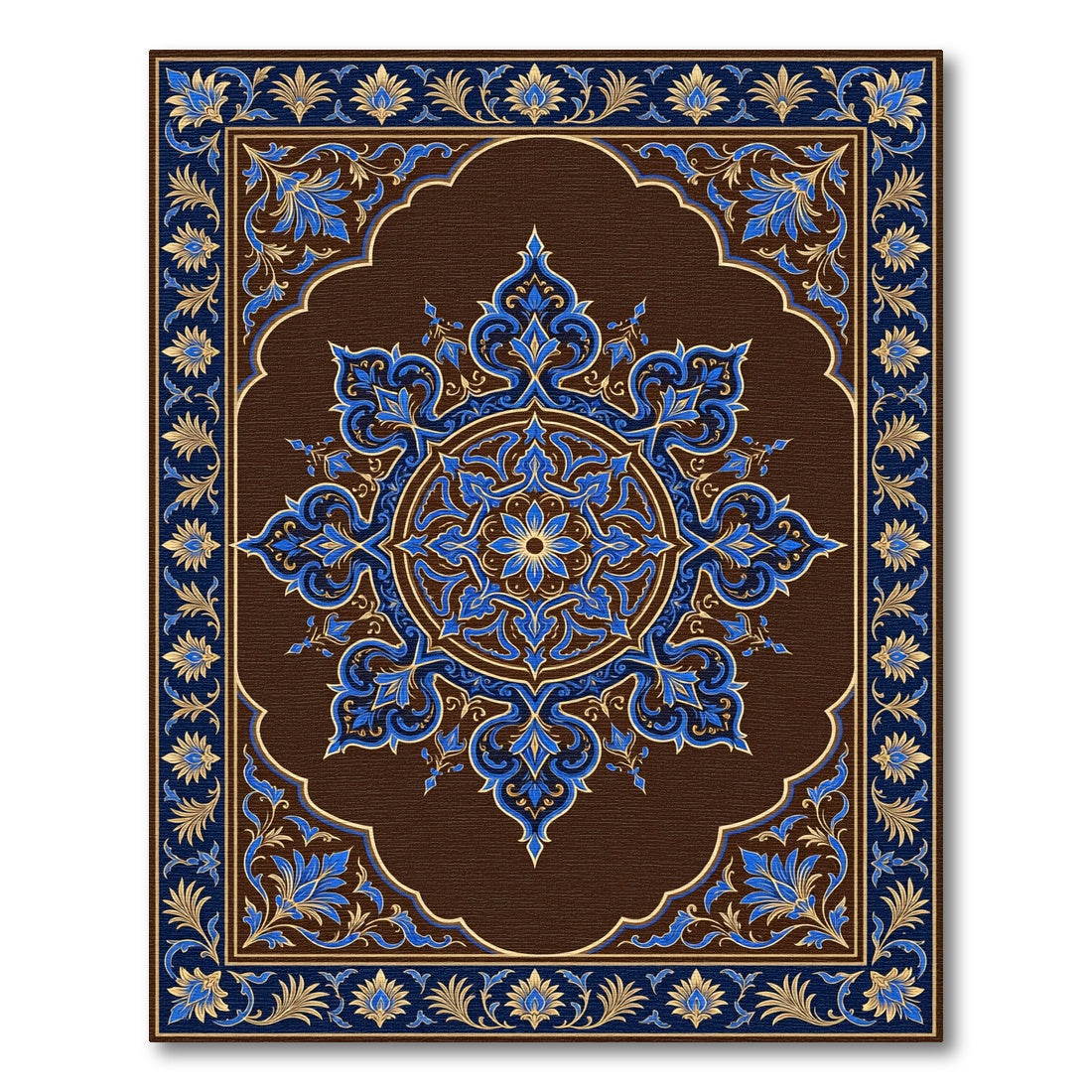 Ornate Royal Blue Gold Floral Medallion Rug