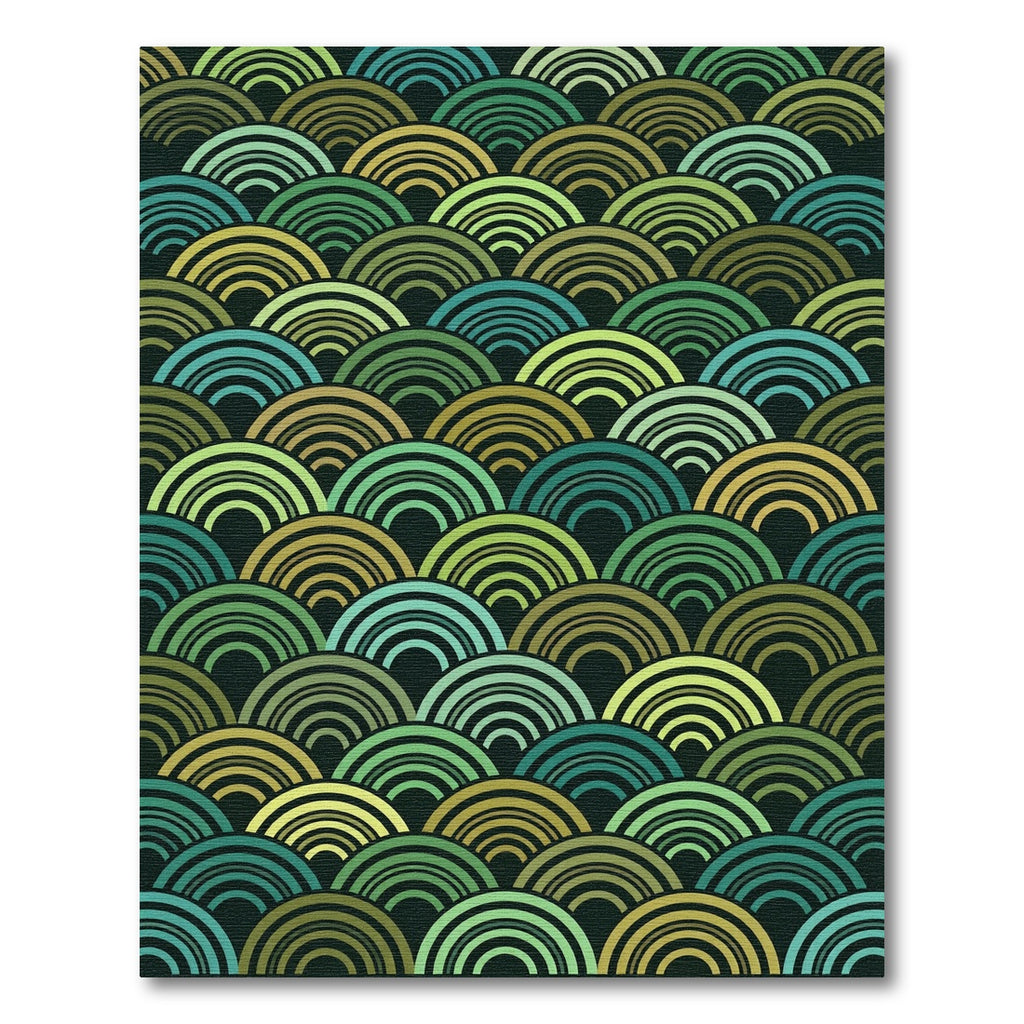 Emerald Ocean Scale Waves Rug