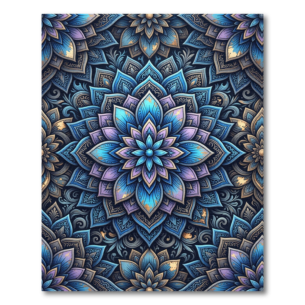 Azure Violet Lotus Floral Mandala Rug