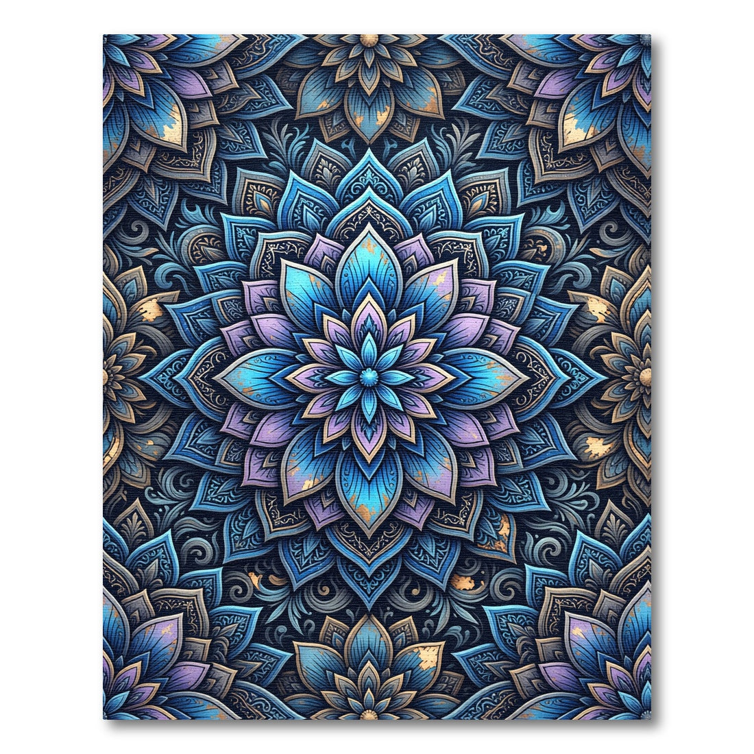 Azure Violet Lotus Floral Mandala Rug