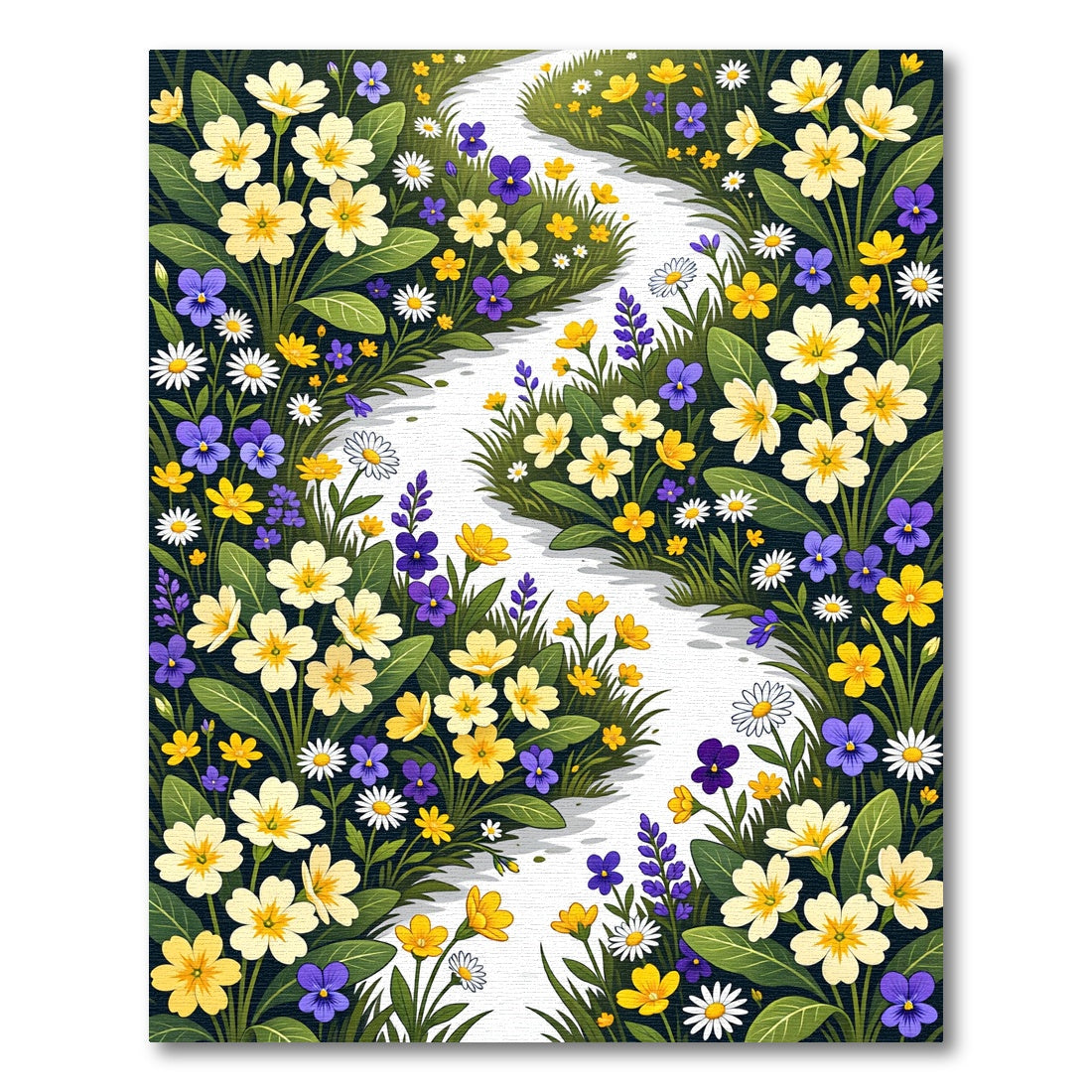 Vibrant Wildflower Meadow Winding Path Rug