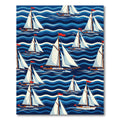 Nautical Blue Sailing Boat Wave Illustration Rug